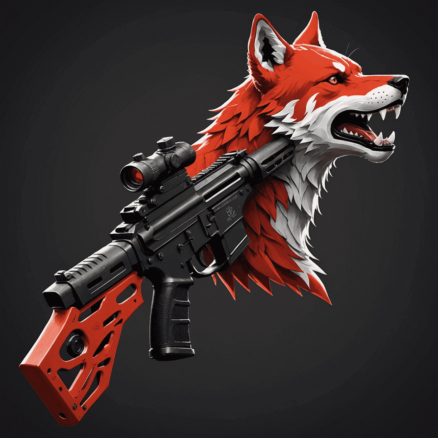 M4A4 Howl skin, showcasing a fierce red wolf design on a dark background